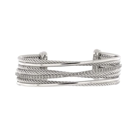 David Yurman Three Row Crossover Cuff Bracelet Sterling Silver with Diamonds 23m - Picture 1 of 3